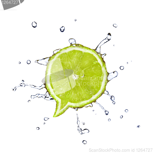 Image of Lime in shape of dialog box with water drops isolated on white