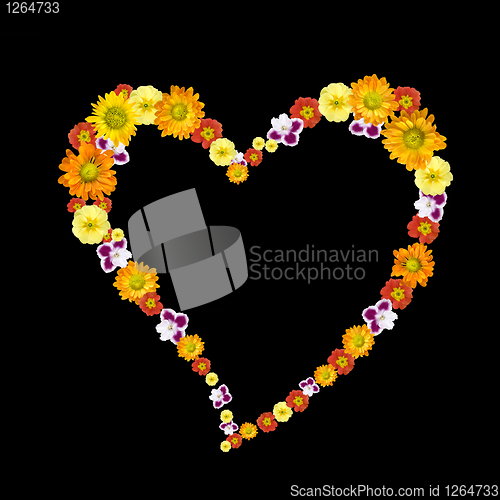 Image of decorative heart symbol from color flowers