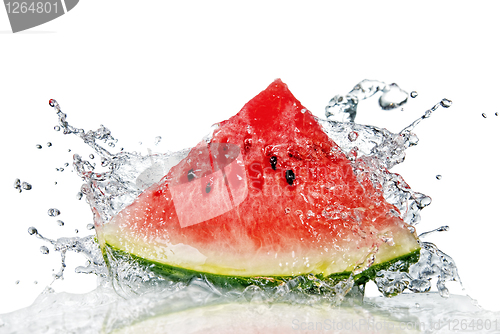 Image of watermelon and water splash isolated on white