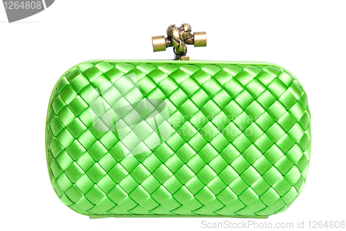 Image of green silk clutch isolated on white