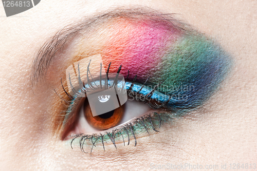 Image of Colorfull rainbow make-up on woman eye 