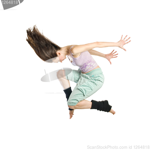 Image of jumping young dancer isolated on white background