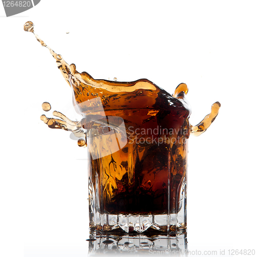 Image of splash of cola in glass isolated on white