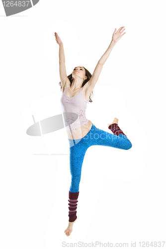 Image of jumping young dancer isolated on white background