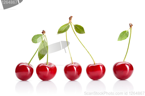 Image of Red cherry with leaves isolated on white