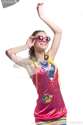 Image of Beautiful young woman in glasses on white