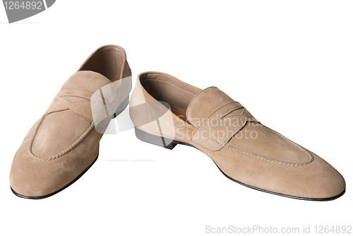 Image of light brown male leather shoes isolated on white