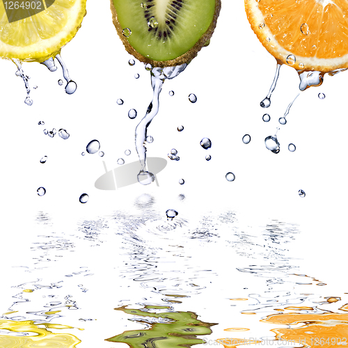 Image of fresh water drops on fuits isolated on white