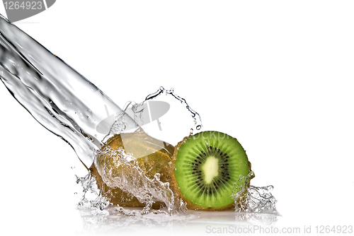 Image of Water splash on kiwi isolated on white
