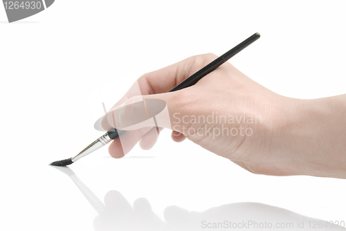 Image of Hand holding brush isolated on white