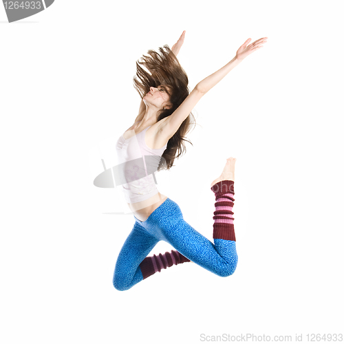Image of jumping young dancer isolated on white background