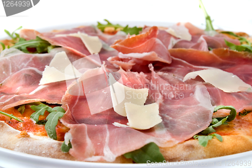 Image of italian pizza with ham and cheese