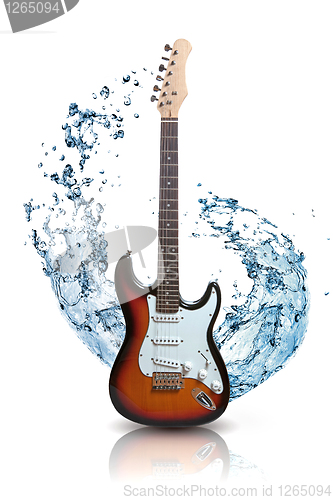 Image of electric guitar with water splash isolated on white