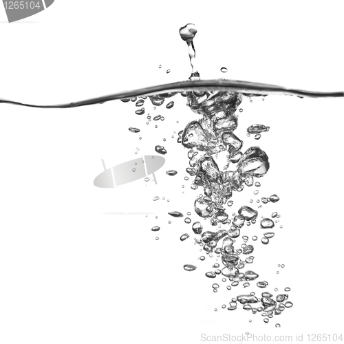 Image of water splash with bubbles isolated on white