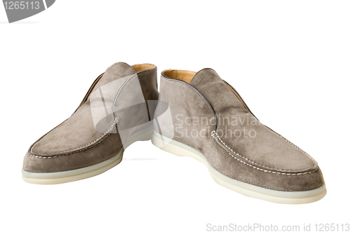 Image of light brown male leather shoes isolated on white