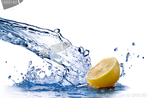 Image of fresh water drops on lemon isolated on white