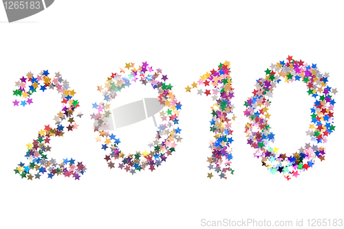 Image of 2010 digits from color stars isolated on white