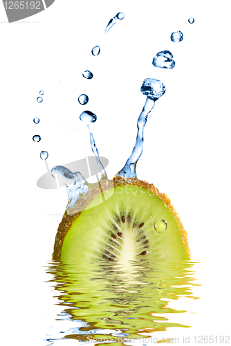 Image of water drops on kiwi on isolated on white