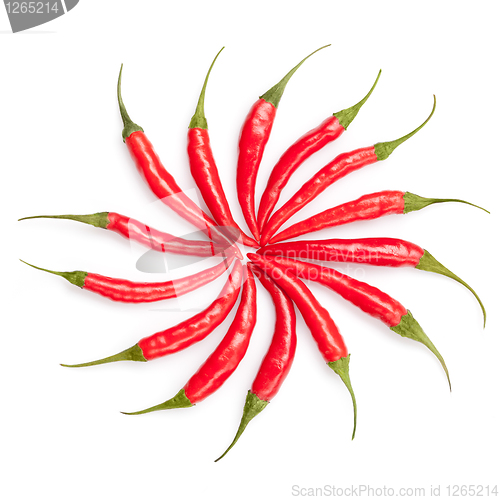 Image of sun from chili peppers isolated on white 