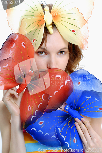Image of girl with color butterflies 2 isolated on a white