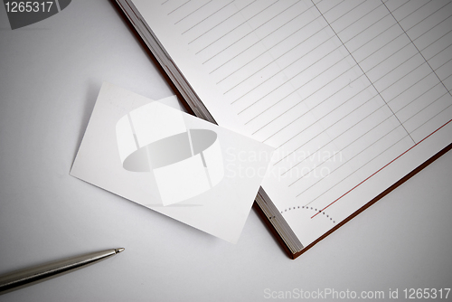 Image of Empty business card with diary and pen