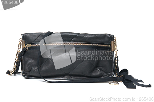 Image of black leather clutch isolated on white