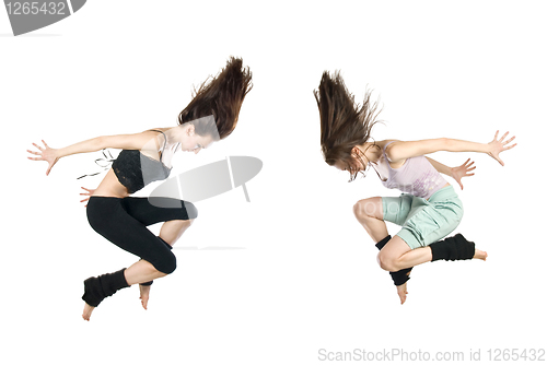 Image of jumping young dancers isolated on white background