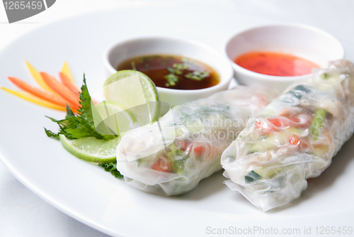 Image of chinese rolls with vegetables on the plate