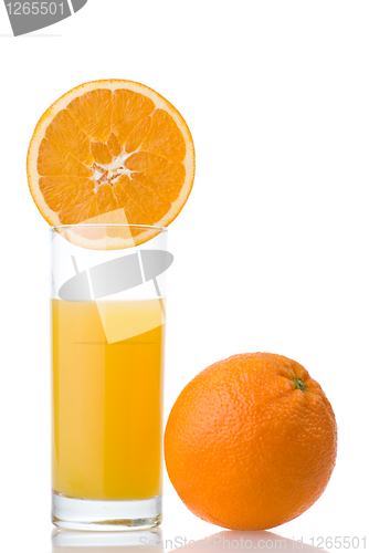 Image of orange juice and orange isolated on white