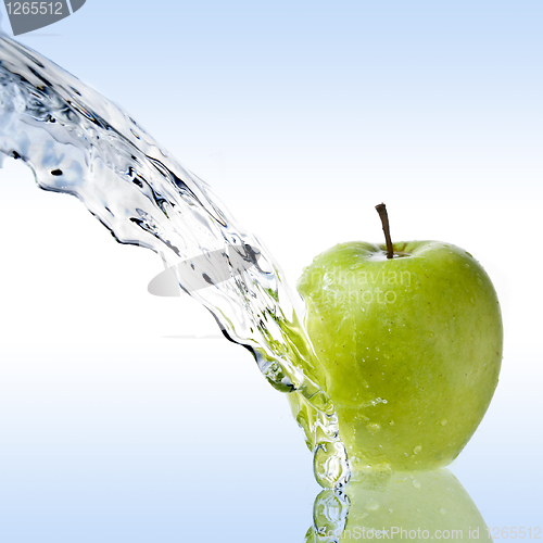 Image of fresh water splash on green apple