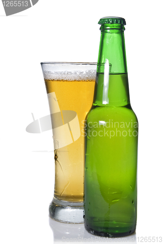 Image of Beer in bottle and glass isolated on white