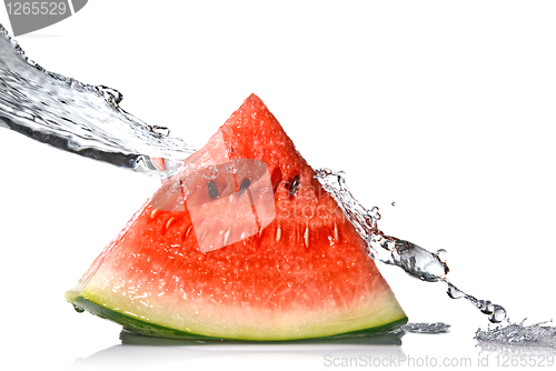 Image of watermelon and water splash isolated on white