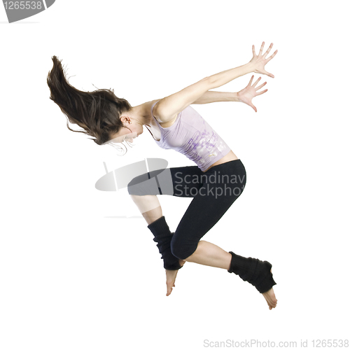 Image of jumping young dancer isolated on white background