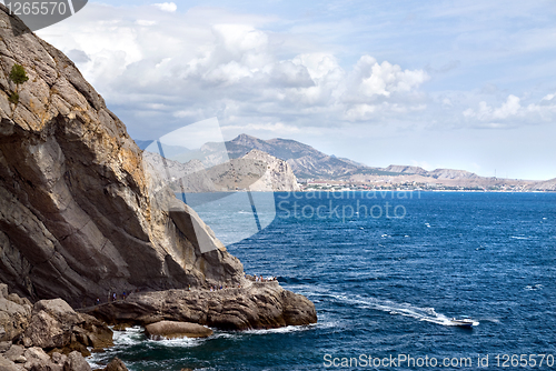 Image of landscape with sea and mountains