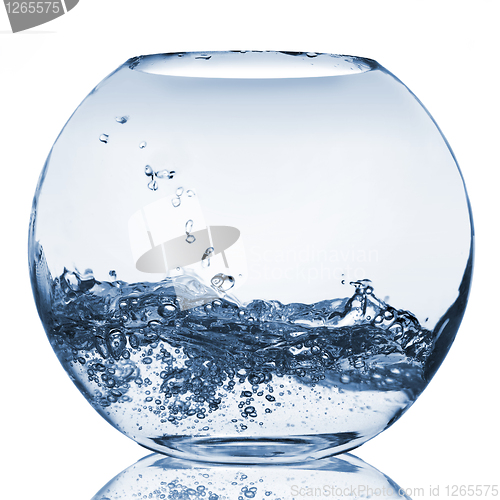Image of water splash in glass aquarium isolated on white