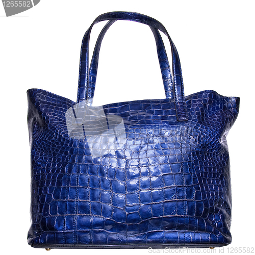 Image of luxury blue leather female bag isolated on white