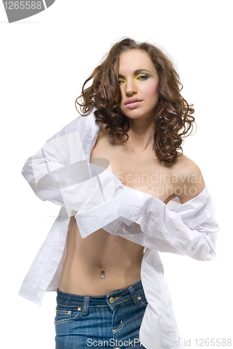 Image of sexy woman in white shirt isolated on white