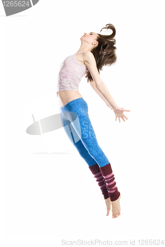 Image of jumping young dancer isolated on white background