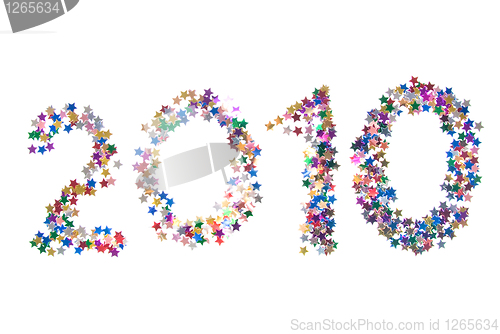 Image of 2010 digits from color stars isolated on white