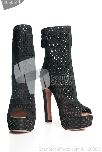 Image of black leather female shoes isolated on white
