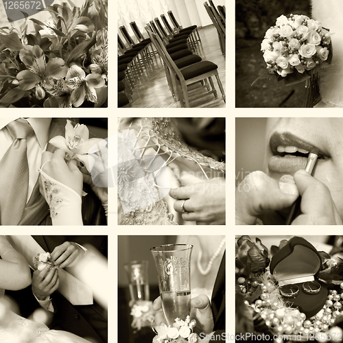 Image of wedding photos in sepia
