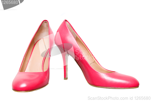 Image of pink leather female shoes isolated on white