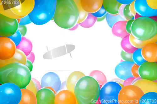 Image of frame from color balloons isolated on white