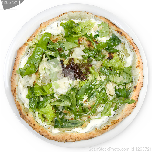 Image of italian pizza with potherbs and cheese