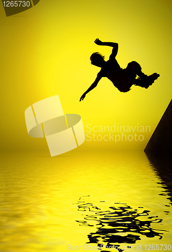 Image of silhouette of roller boy jumping in air