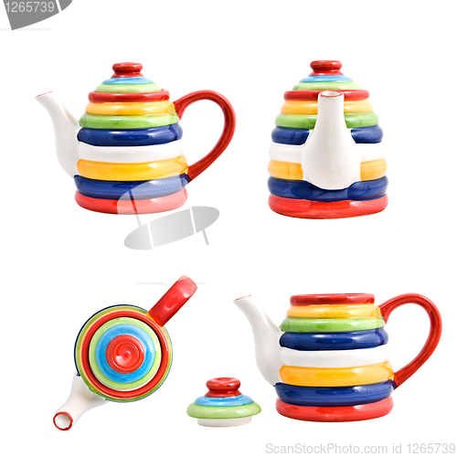 Image of funny color teapot isolated on white