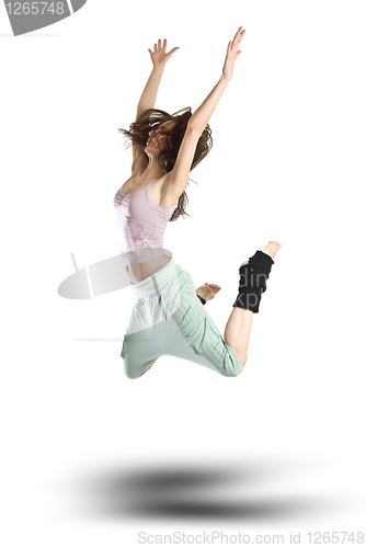 Image of jumping young dancer isolated on white background