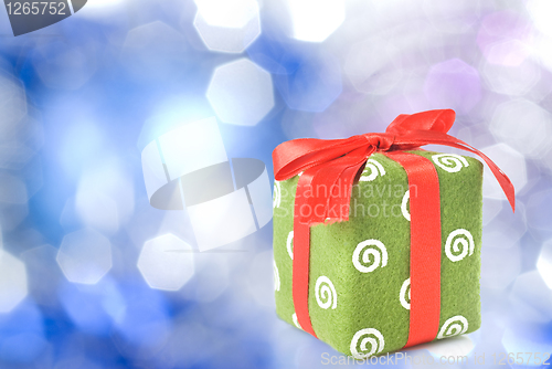 Image of Gift on blue christmas background