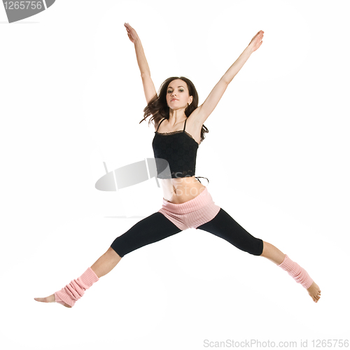 Image of jumping young dancer isolated on white background