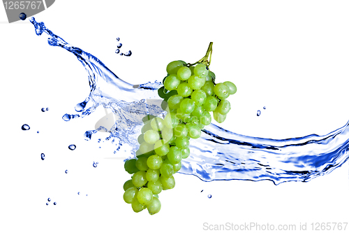 Image of green grape with water splash isolated on white